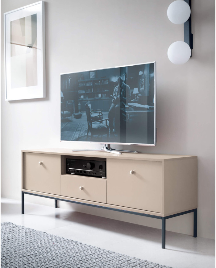 Mono TV skapītis MRTV154, durvis, atvilktne, niša, bēšs/melns rāmis — изображение 5