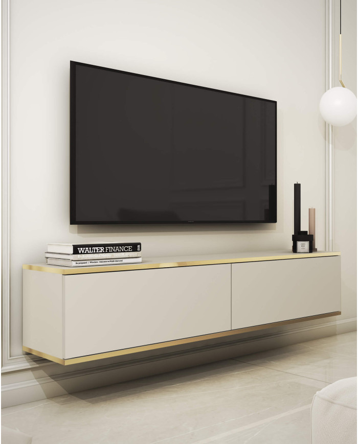 Oro 135 TV skapītis, ar durvīm, stiprināms pie sienas, bēšs/zelta krāsā — изображение 2