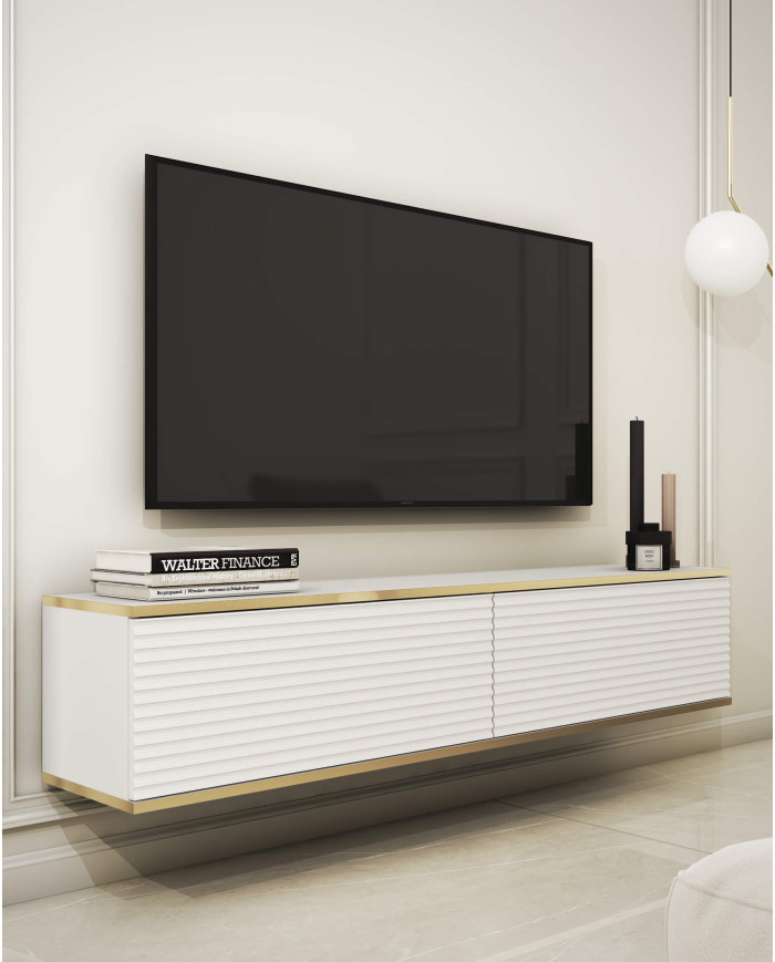 Oro 135 MDF TV skapītis, ar durvīm, stiprināms pie sienas, balts/zelta krāsā — изображение 2