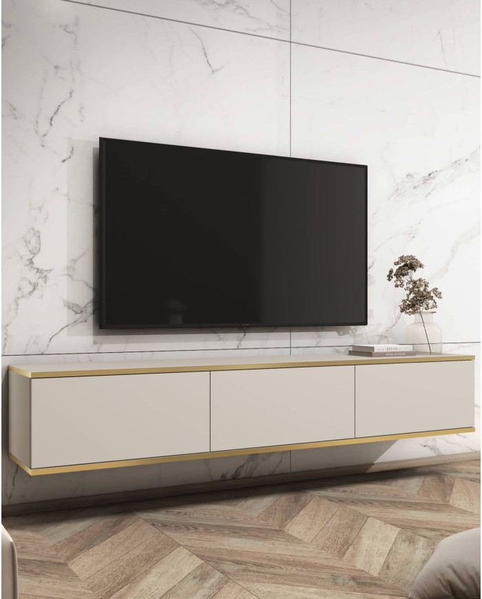 Oro 175 TV skapītis, ar durvīm, stiprināms pie sienas, bēšs/zelta krāsā — 2 attēls