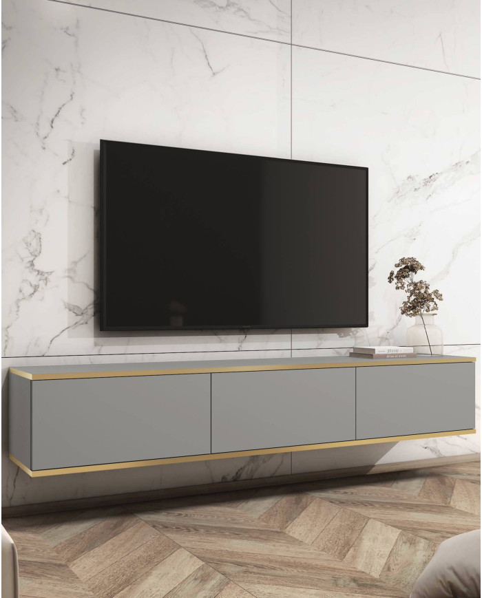 Oro 175 TV skapītis, ar durvīm, stiprināms pie sienas, pelēks/zelta krāsā — изображение 2