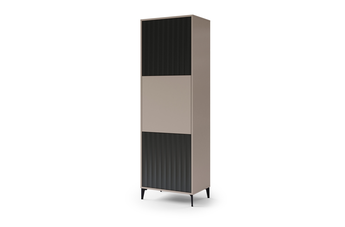 Augsts skapis RIMINI SZ-63 Taupe Beige/Matēti melns - MODERNS SKAPIS/KOLONNĀ AR PLAUKTIEM UN RIEVOTĀM FASĀDĒM — 3 attēls