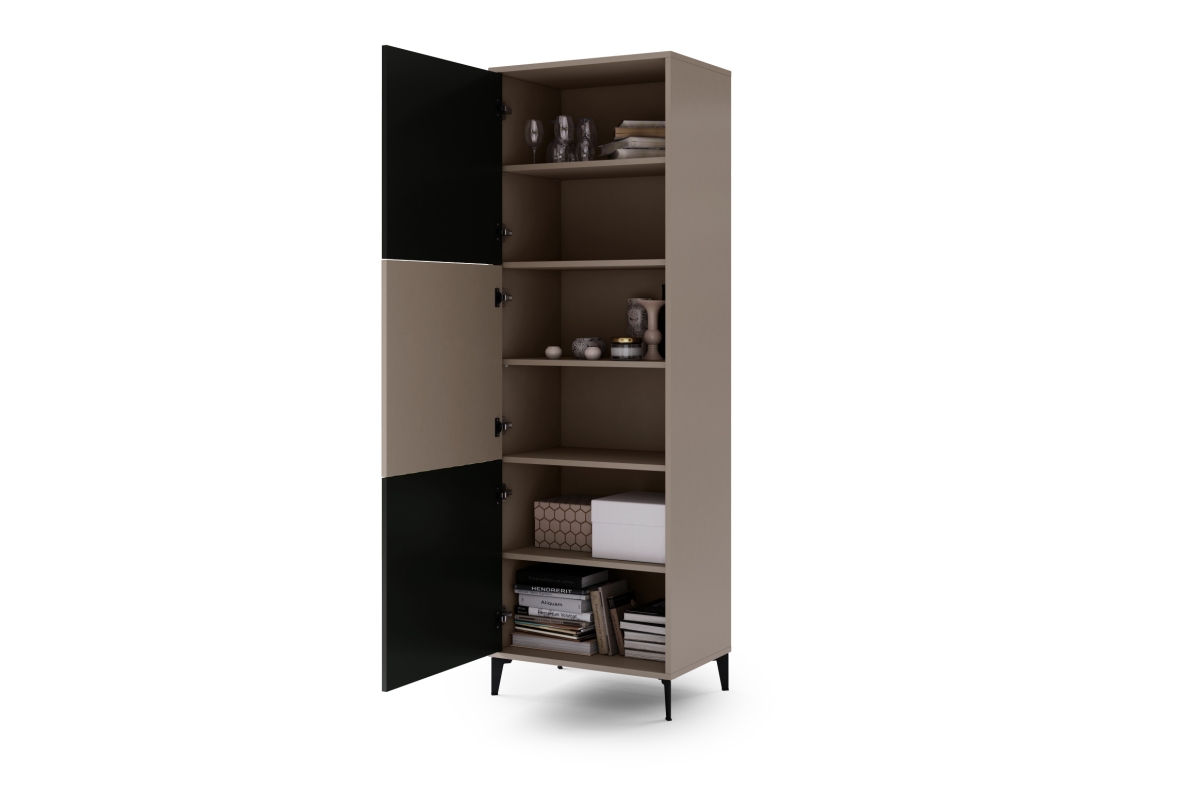 Augsts skapis RIMINI SZ-63 Taupe Beige/Matēti melns - MODERNS SKAPIS/KOLONNĀ AR PLAUKTIEM UN RIEVOTĀM FASĀDĒM — 4 attēls