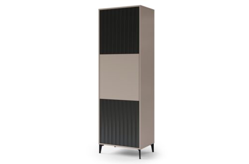 Augsts skapis RIMINI SZ-63 Taupe Beige/Matēti melns – MODERNS SKAPIS/KOLONNĀ AR PLAUKTIEM UN RIEVOTĀM FASĀDĒM