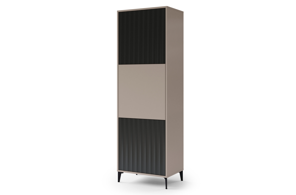 Augsts skapis RIMINI SZ-63 Taupe Beige/Matēti melns - MODERNS SKAPIS/KOLONNĀ AR PLAUKTIEM UN RIEVOTĀM FASĀDĒM
