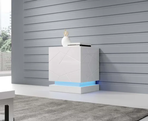 QIU balti naktsgaldiņi ar LED lampām