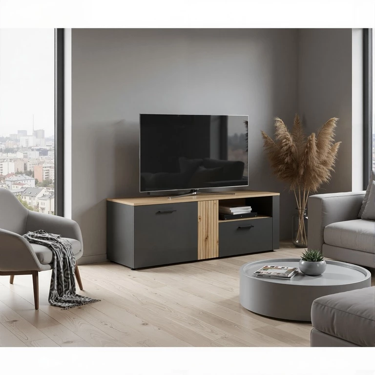ESTEBAN TV skapis 2d1s grafīts / ozols evok