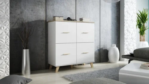 LOTTA WHITE 110 – kumode uz kājām ar 4 durvīm