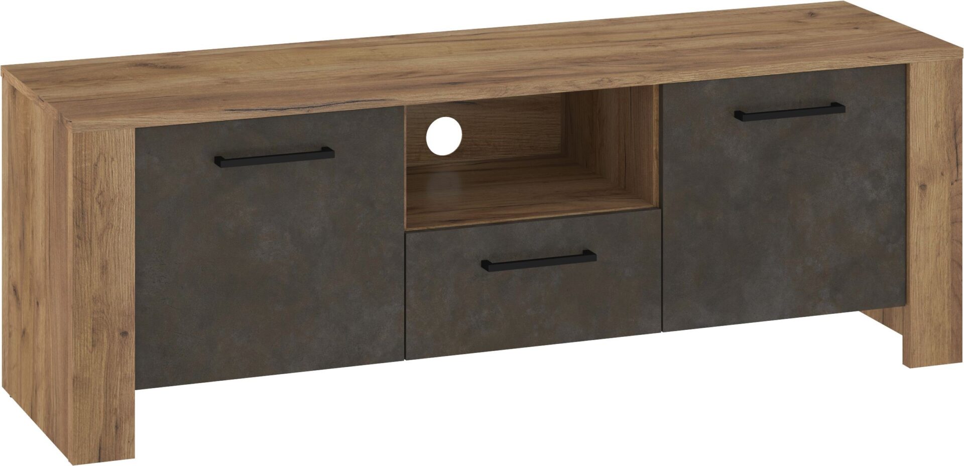 DELIS 10 mēbeles, kumode, galds, TV skapītis, 140 cm, ozolkoka krāsa, zeltaini brūna granado krāsa