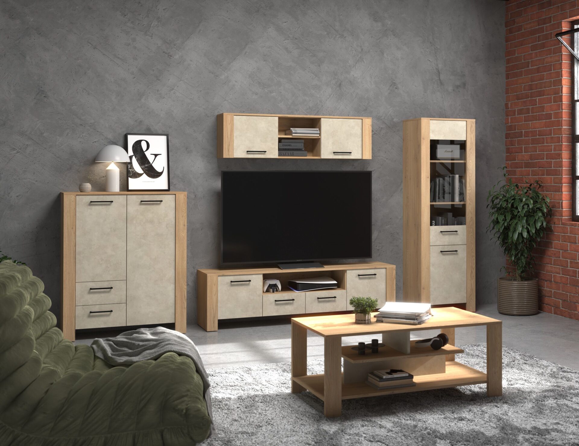 DELIS mēbeles #2 plaukts, TV galdiņš, plaukts, kafijas galdiņš, Kremonas ozols, grm