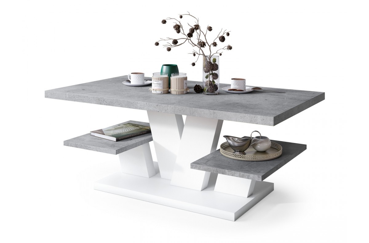 VIVA MAT Millenium Concrete/White - MODERNS KAFIJAS GALDIŅŠ AR PLAUKTIEM