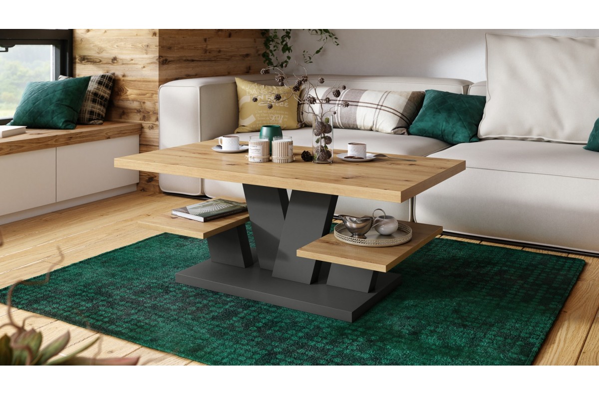 VIVA MAT Artisan Oak/Antracīta - MODERNS KAFIJAS GALDIŅŠ AR PLAUKTIEM — изображение 2