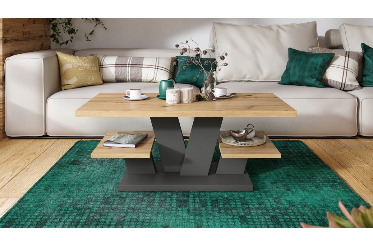 VIVA MAT Artisan Oak/Antracīta - MODERNS KAFIJAS GALDIŅŠ AR PLAUKTIEM — изображение 3