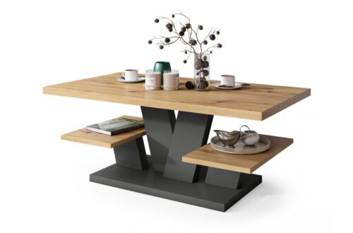 VIVA MAT Artisan Oak/Antracīta – MODERNS KAFIJAS GALDIŅŠ AR PLAUKTIEM