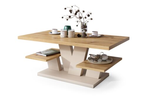 VIVA MAT Artisan Oak/Beige (Champagne) – MODERNS KAFIJAS GALDIŅŠ AR PLAUKTIEM