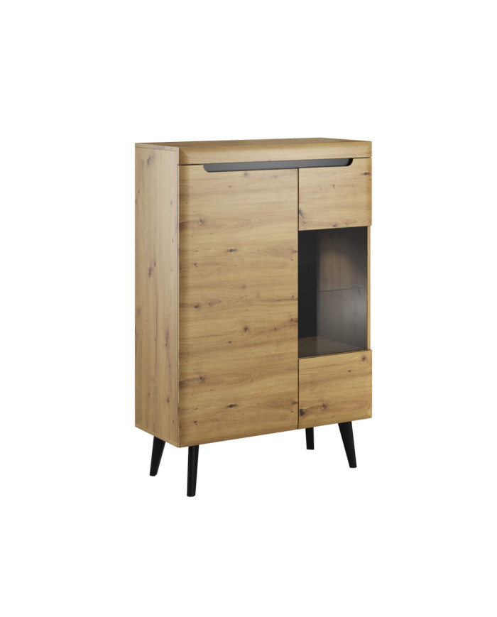 Nordi NWT90 zemais vitrīnas skapis, divas durvis, Artisan Oak/Black