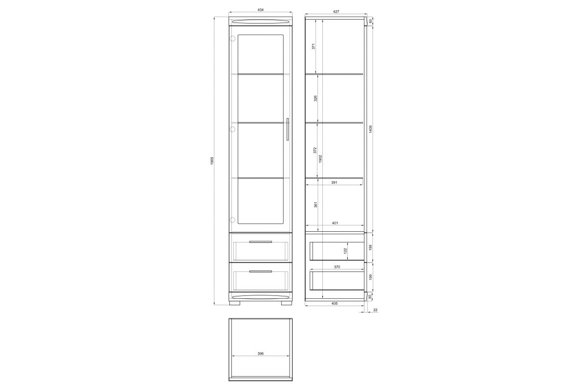 SIMPLE KWD1SZ2 Vitrīna Craft ozolkoka krāsā, zelta/baltā krāsā, spīdīgs - PLAUKTU SKAPIS DZĪVOJAMĀ ISTABĀ, STIKLS — изображение 3
