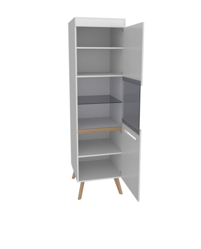 Nordi NWT53 augstais vitrīnas skapis, vienas durvis, balts/Riviera ozols — изображение 2