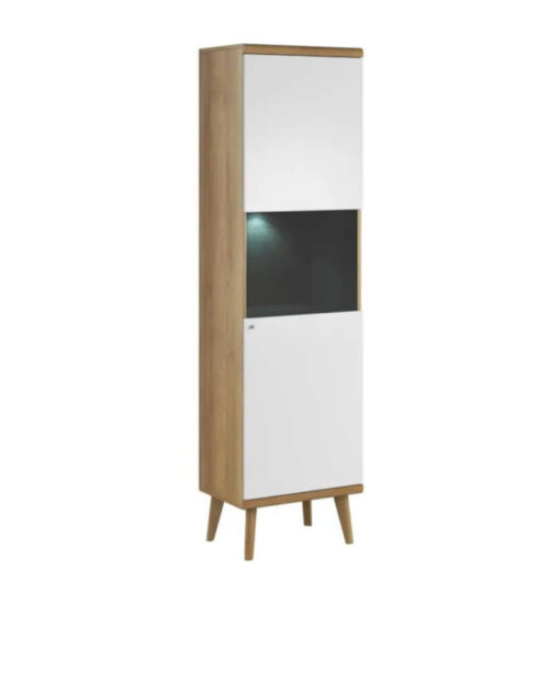 Primo PWT50 augstais vitrīnas skapis, vienas durvis, Riviera Oak/White