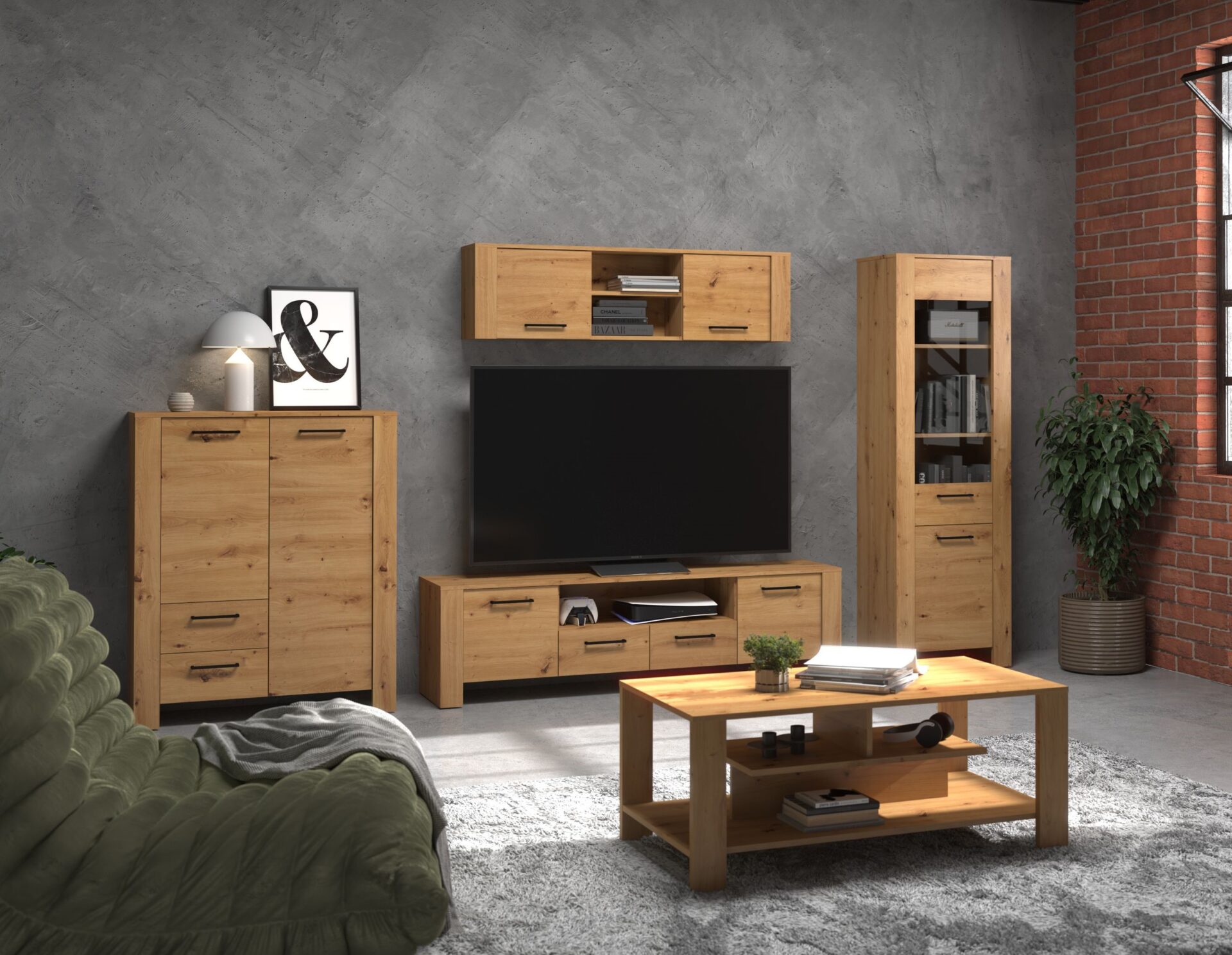 DELIS mēbeles #2 grāmatu plaukts, TV galdiņš, plaukts, kafijas galdiņš, ozols