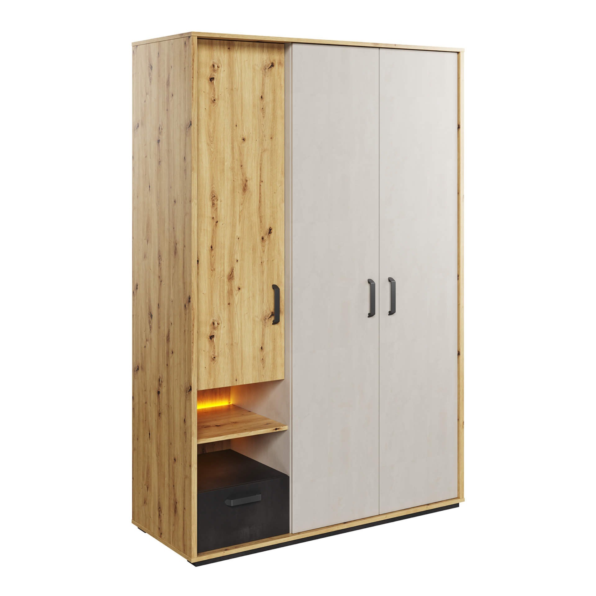 QUBIC QB-02 skapis, ozolkoka finierējums/zīda flauta/neapstrādāts tērauds