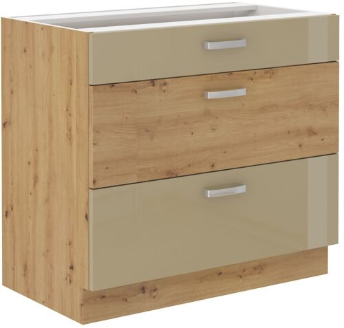 Apakšējais skapis 80 cm ar atvilktnēm Artisan kapučīno spīdīgā krāsā 80 D 3S BB