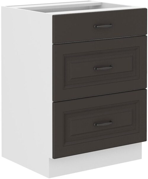 Apakšējais skapis 60 cm ar atvilktnēm Stillo balts/grafīts 60 D 3S BB