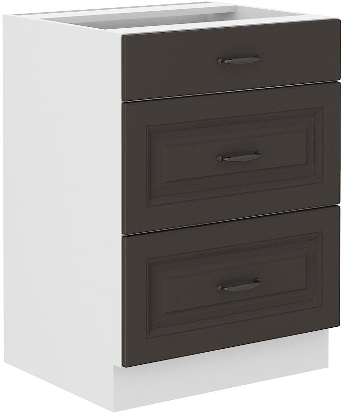 Apakšējais skapis 60 cm ar atvilktnēm Stillo balts/grafīts 60 D 3S BB