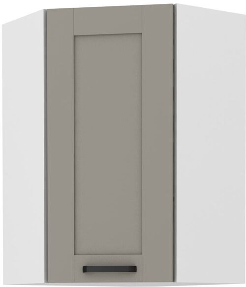 Augšējais stūra skapis 60 cm Luna balts/māla pelēks 60×60 GN-90 45 grādi 1F