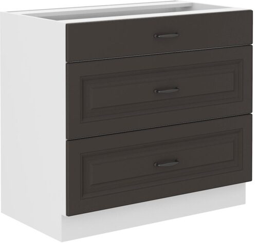 Apakšējais skapis 80 cm ar atvilktnēm Stillo balts/grafīts 80 D 3S BB