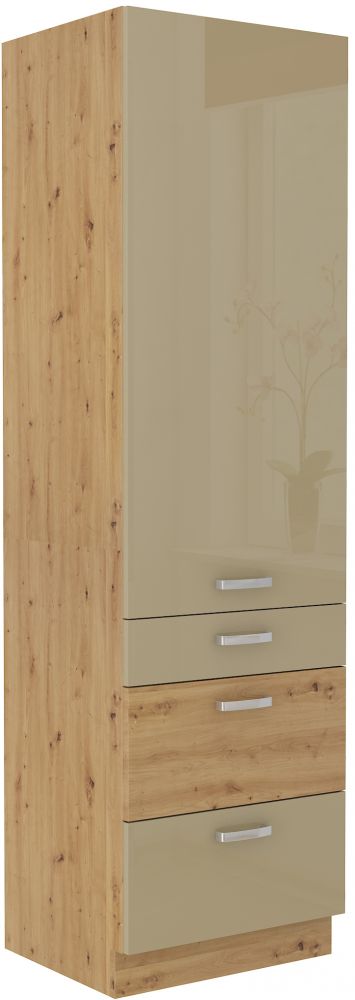 60 cm augsts skapis ar atvilktnēm, Artisan kapučīno spīdīgā krāsā 60 DKS-210 3S 1F
