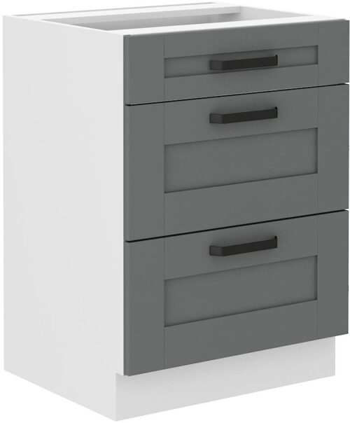 Luna balts/pelēks 60 D 3S BB pamatskapis ar 60 cm atvilktnēm