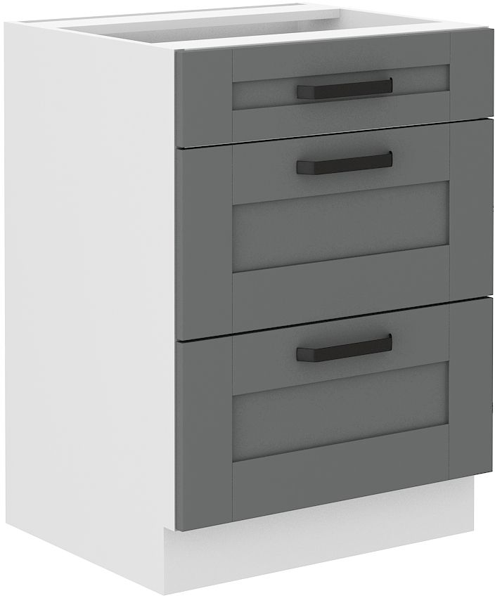 Luna balts/pelēks 60 D 3S BB pamatskapis ar 60 cm atvilktnēm