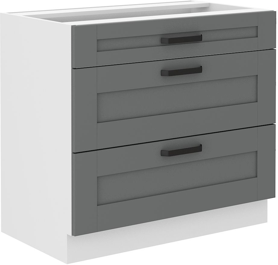 Luna balts/pelēks 80 D 3S BB pamatskapis ar 80 cm atvilktnēm