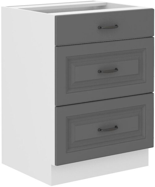 Apakšējais skapis 60 cm ar atvilktnēm Stillo balts/pelēks 60 D 3S BB