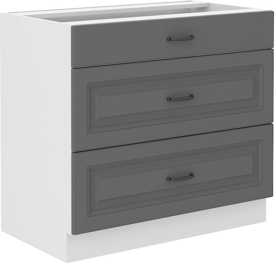 Apakšējais skapis 80 cm ar atvilktnēm Stillo balts/pelēks 80 D 3S BB