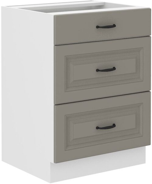 Apakšējais skapis 60 cm ar atvilktnēm Stillo balts/māla pelēks 60 D 3S BB