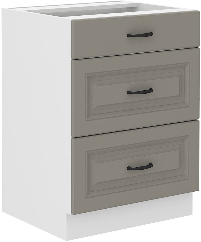 Apakšējais skapis 60 cm ar atvilktnēm Stillo balts/māla pelēks 60 D 3S BB