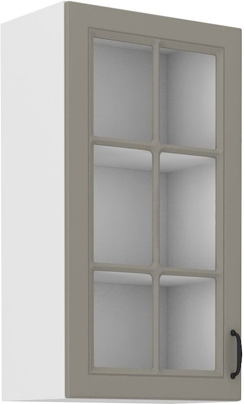 Sienas skapis 40 cm vitrīna Stillo balts/māla pelēks 40 GS-90 1F