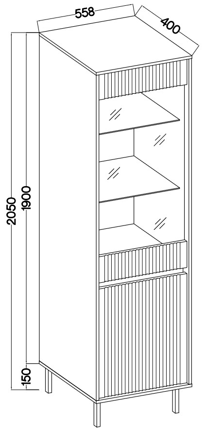 Osaka 2D stikla vitrīna, ozola imitācija — 2 attēls