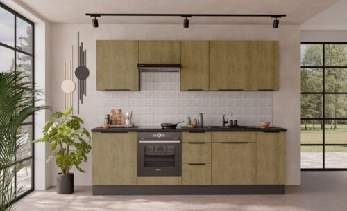 Virtuves komplekts 260 cm Cremona antracīta krāsā, virtuve 260 cm