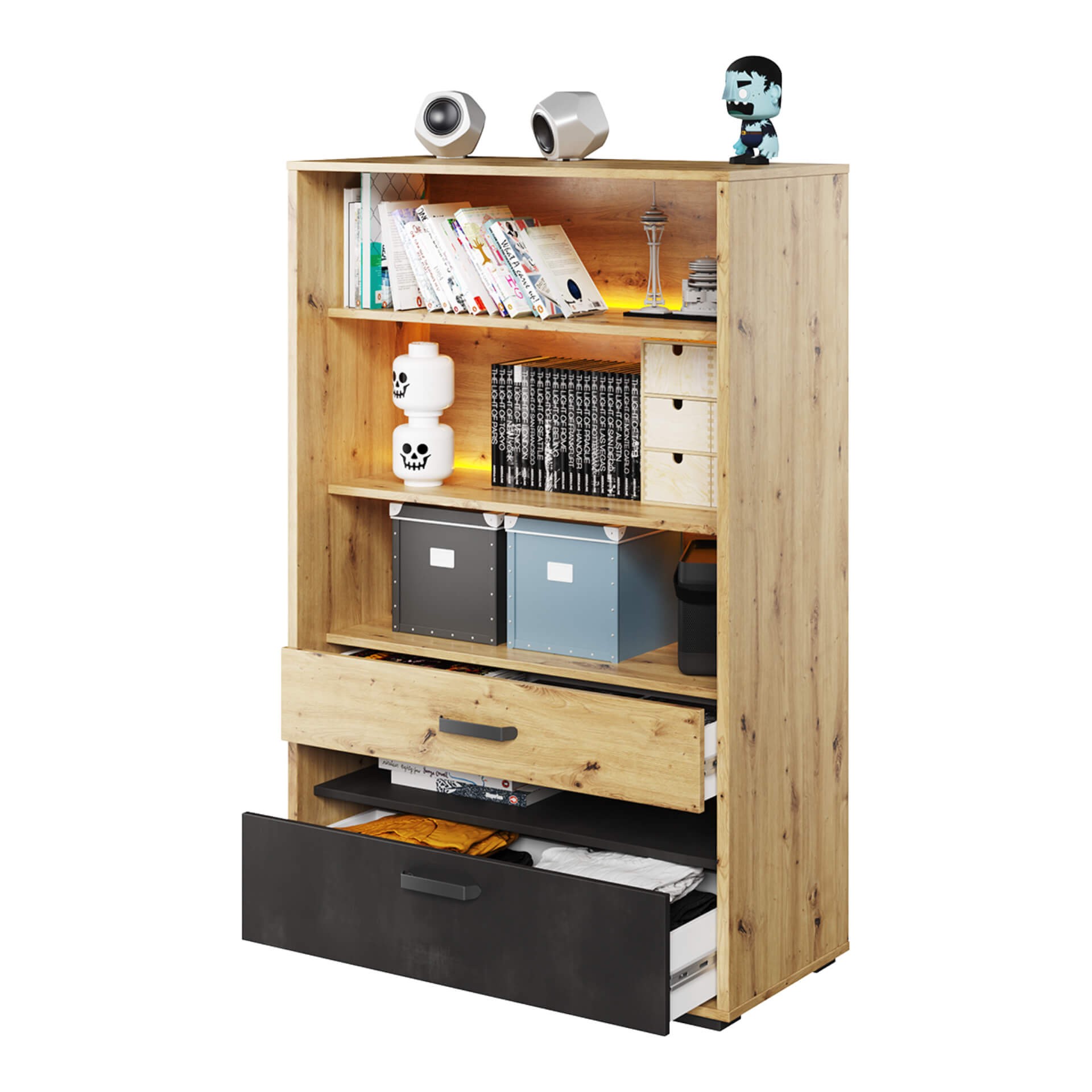 QUBIC QB-06 grāmatu plaukts, ozolkoka finieris/brūns/neapstrādāts tērauds — 4 attēls