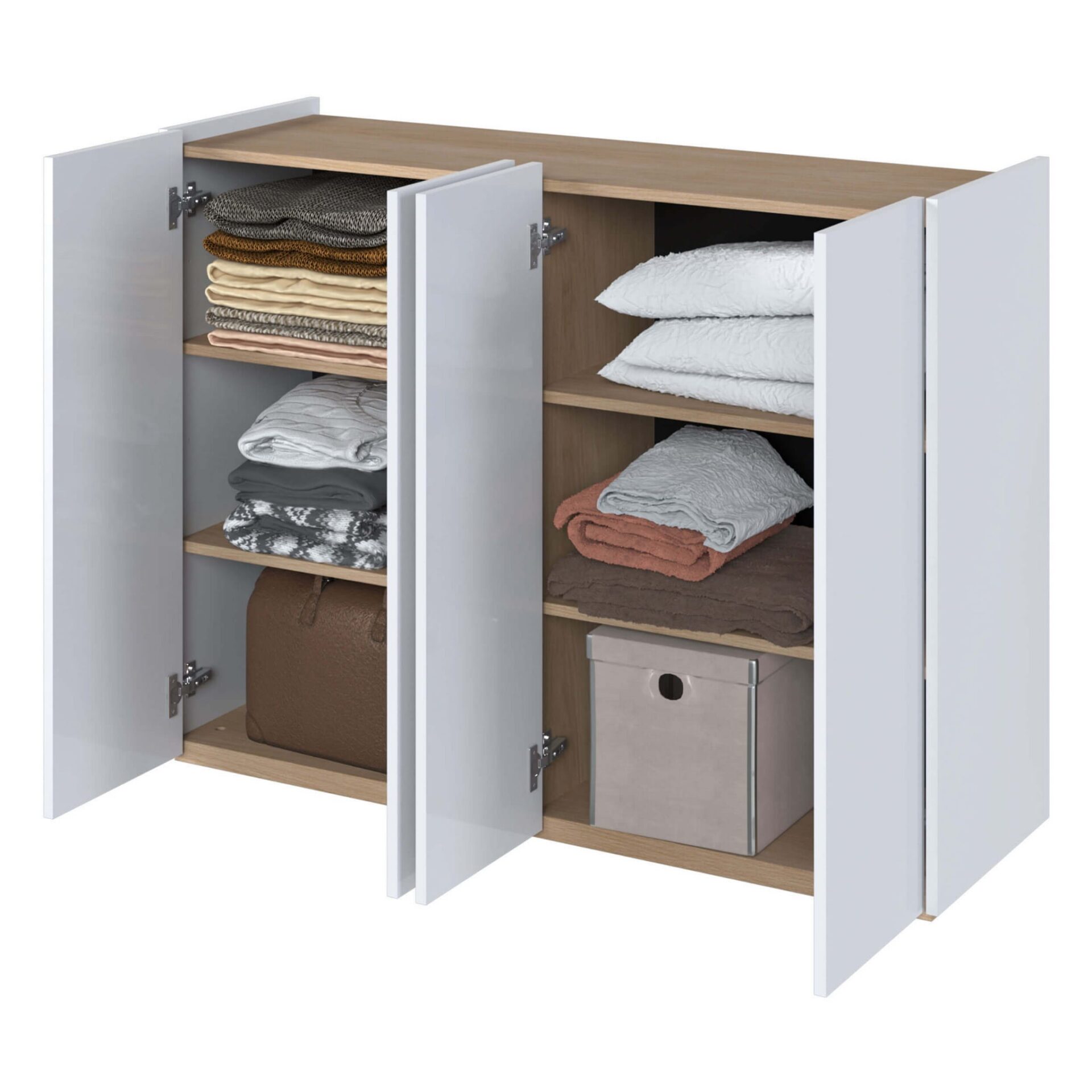 EASY EA-02 kumode ar apgaismojumu, spīdīgi balta/skandināvu ozols — 4 attēls