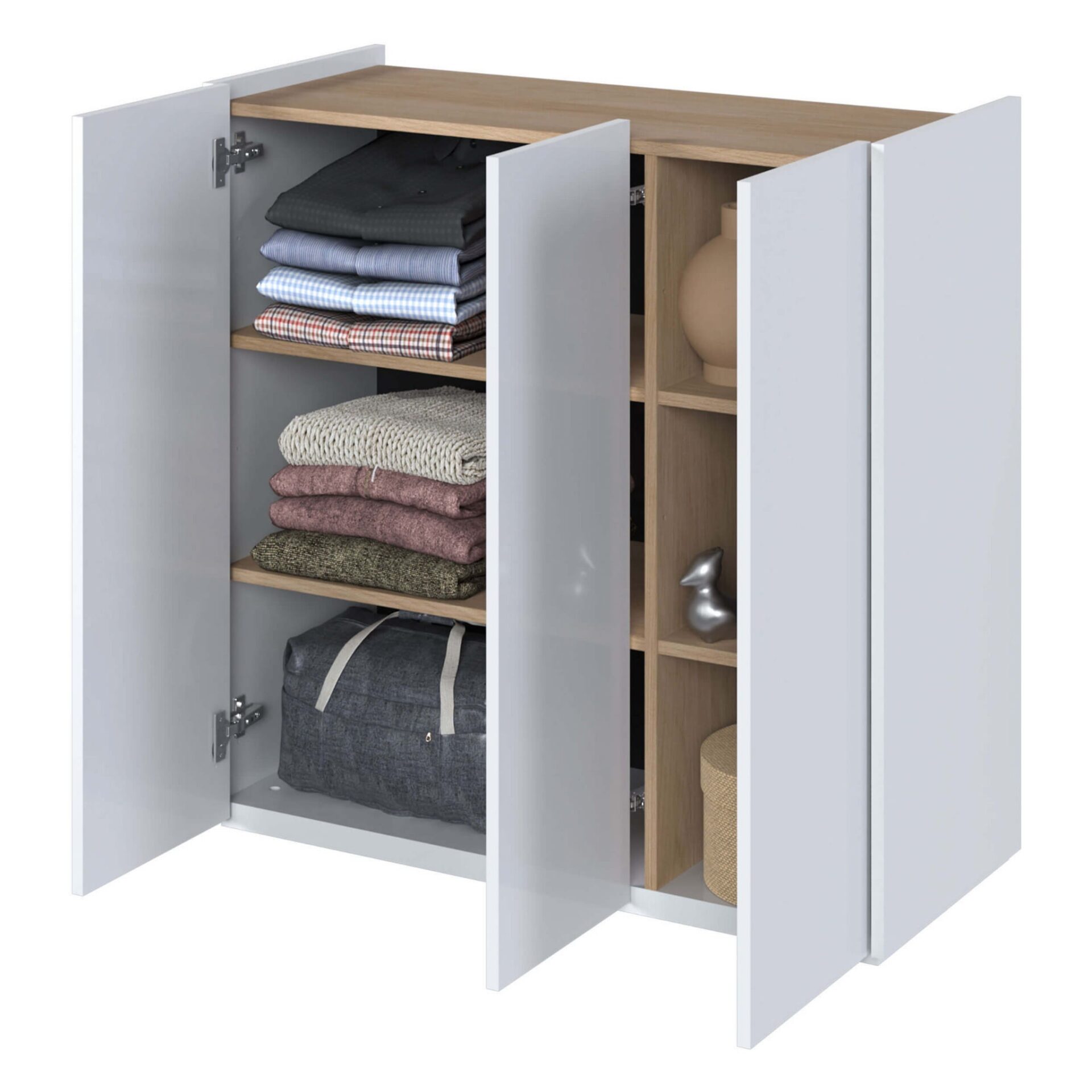 EASY EA-03 kumode ar apgaismojumu, spīdīgi balta/skandināvu ozols — 5 attēls