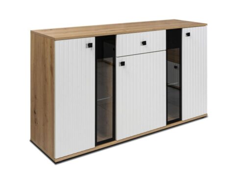 Salsa MDF kumode, balta/māksliniecisks ozols – IZPĀRDOŠANA