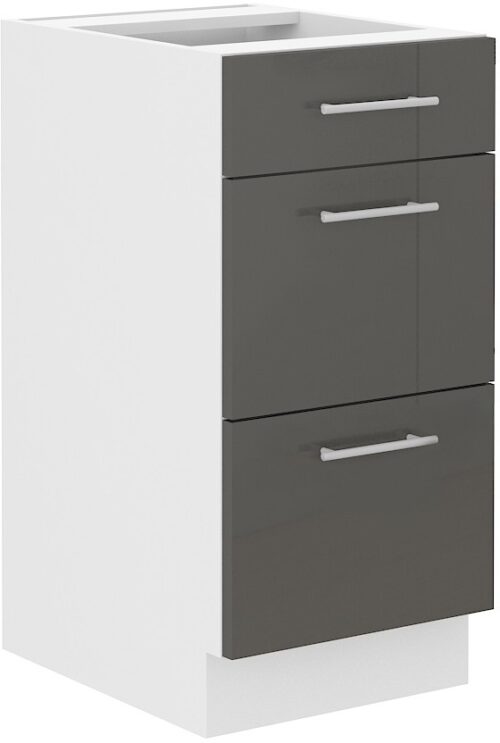 Apakšējais skapis 40 cm, atvilktnes, pelēks, Lara, 40 D, 3S, BB, PREM BOX
