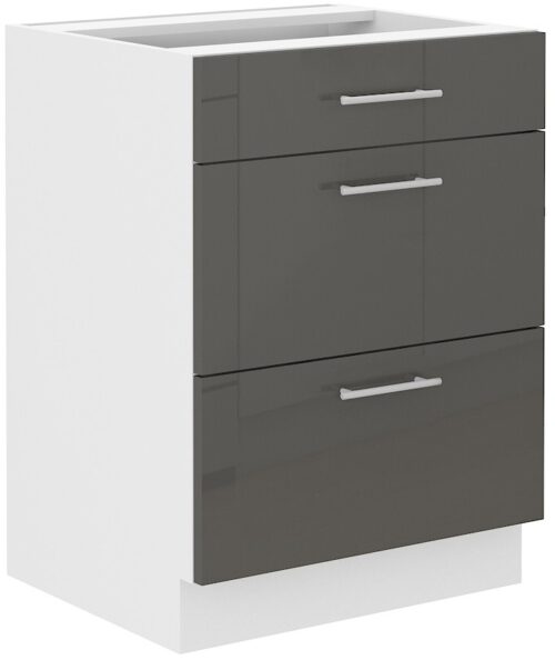 Apakšējais skapis 60 cm, atvilktnes, pelēks, Lara, 60 D, 3S, BB, PREM BOX