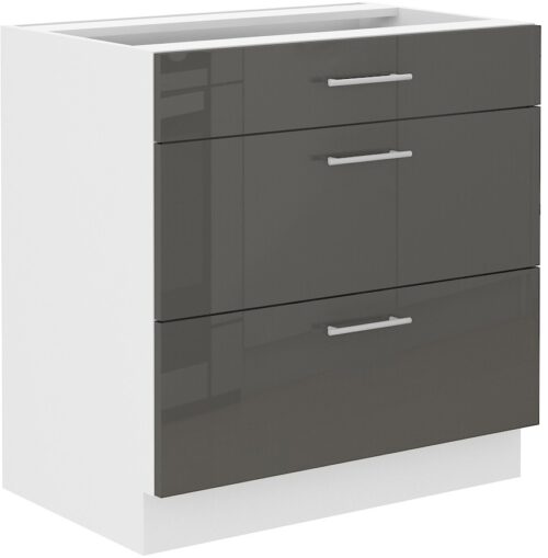 Apakšējais skapis 80 cm, atvilktnes, Lara Grey, 80 D 3S BB, PREM BOX