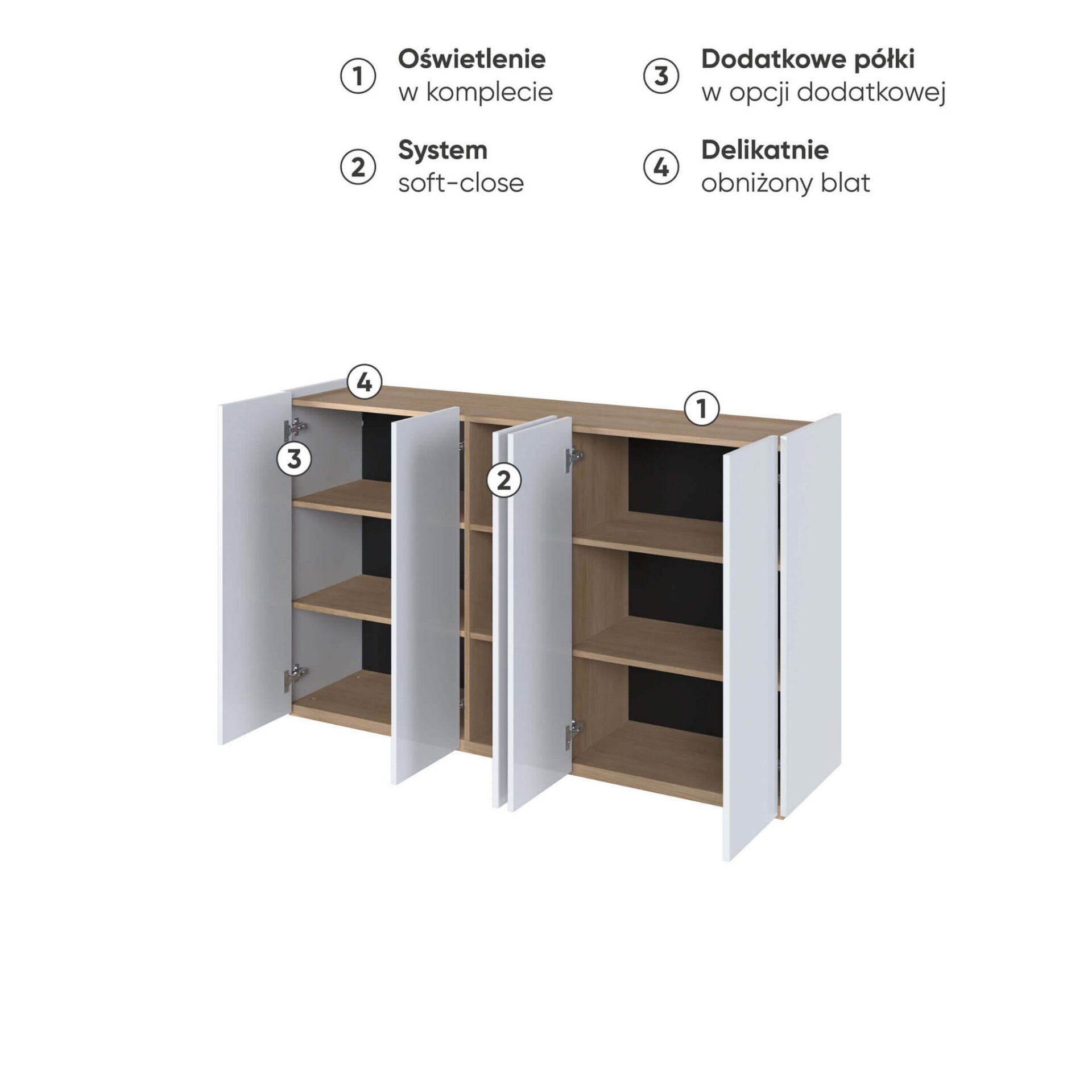 EASY EA-01 kumode ar apgaismojumu, spīdīgi balta/skandināvu ozols — изображение 7