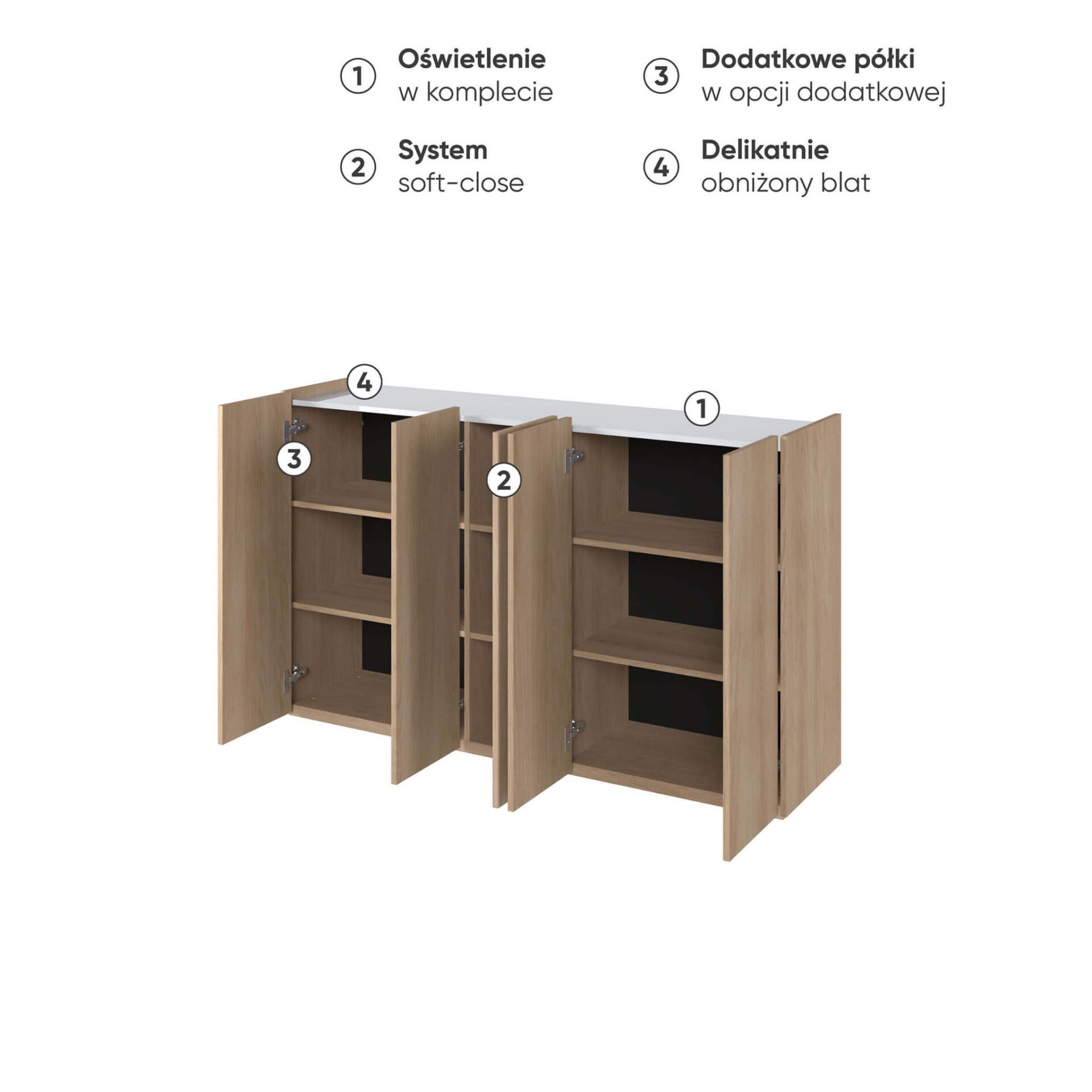 EASY EA-01 kumode ar apgaismojumu, skandināvu ozolkoka krāsa / spīdīgi balta krāsa — изображение 7
